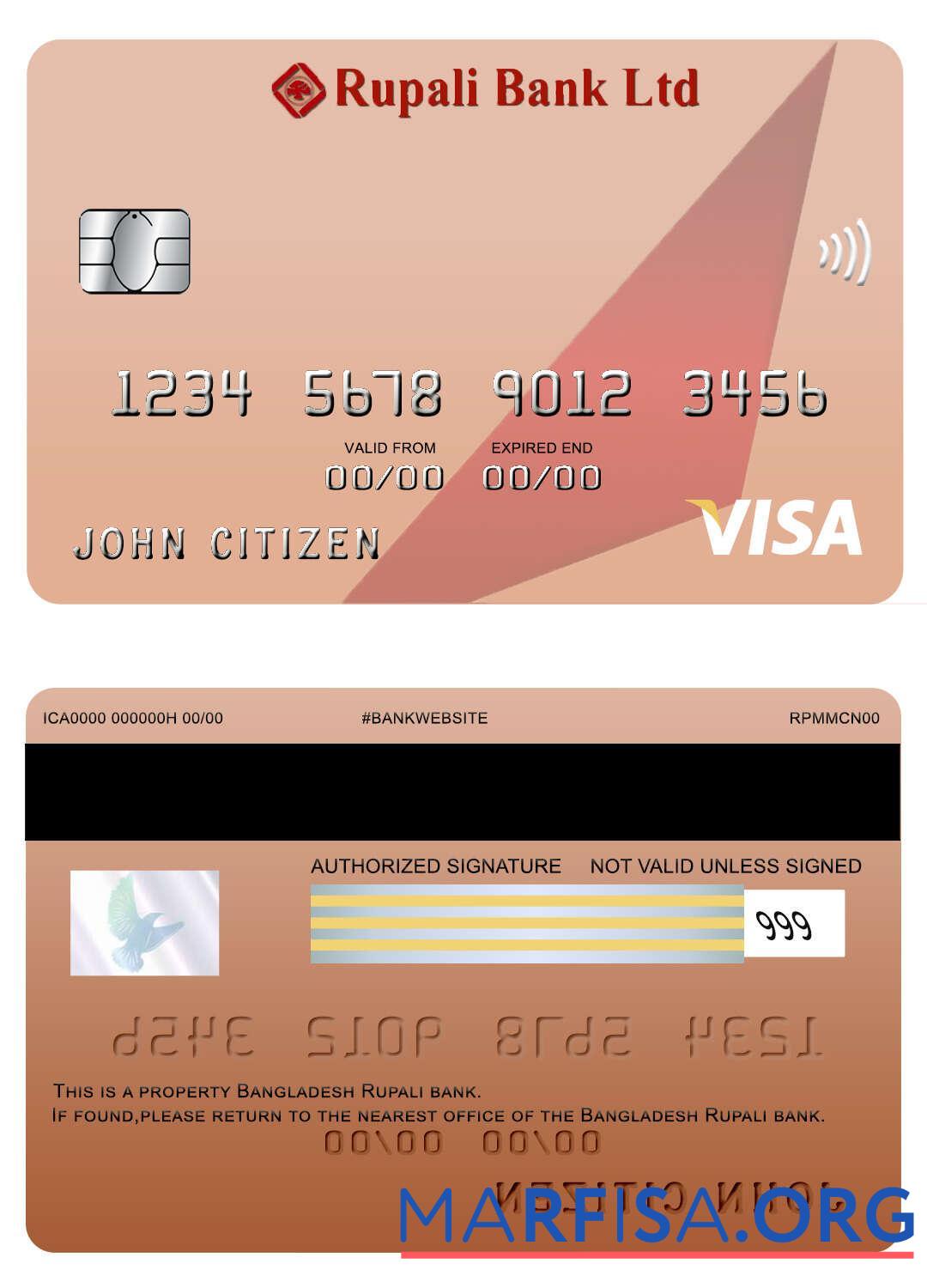 Printable Bangladesh Rupali bank visa card download for verification